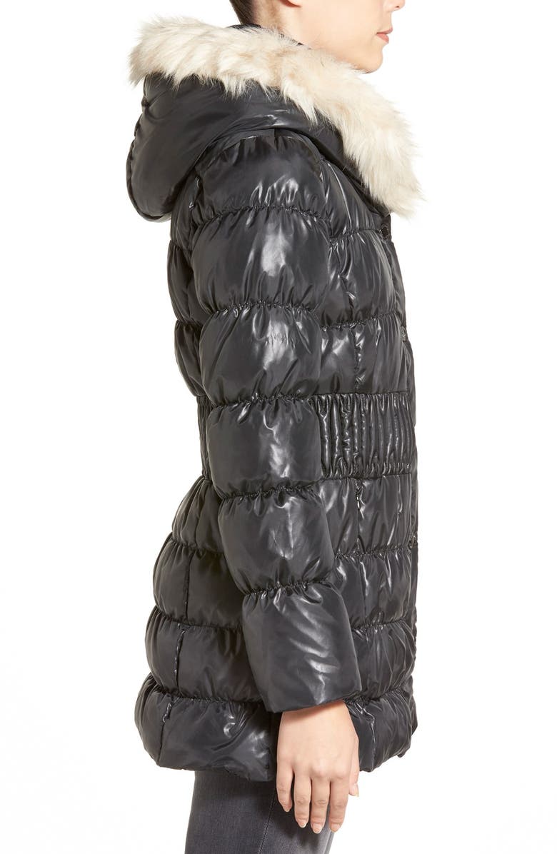 Via Spiga Hooded Down & Feather Fill Coat with Faux Fur Trim, Alternate, color,
