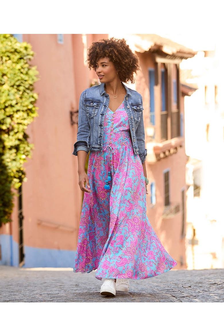 V Neck Ruffle Maxi Dress, Alternate, color, PINK PAISLEY FLORAL