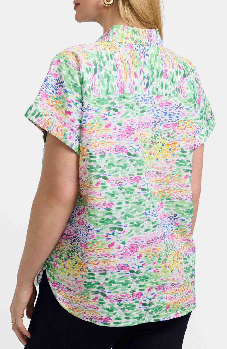 Foxcroft Abigail Short Sleeve Linen Blend Button-Up Shirt, Alternate, color, Multi Green