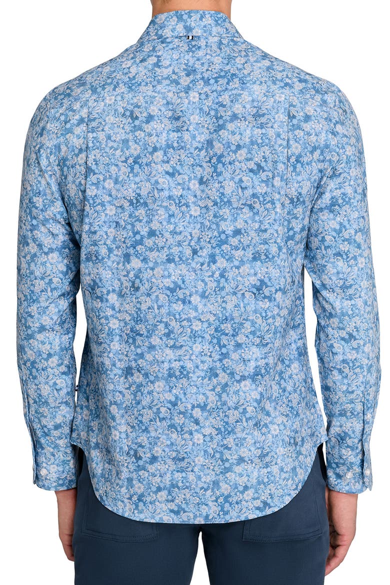 Shadow Floral Print Woven Long Sleeve Basic, Alternate, color, DUSTY BLUE