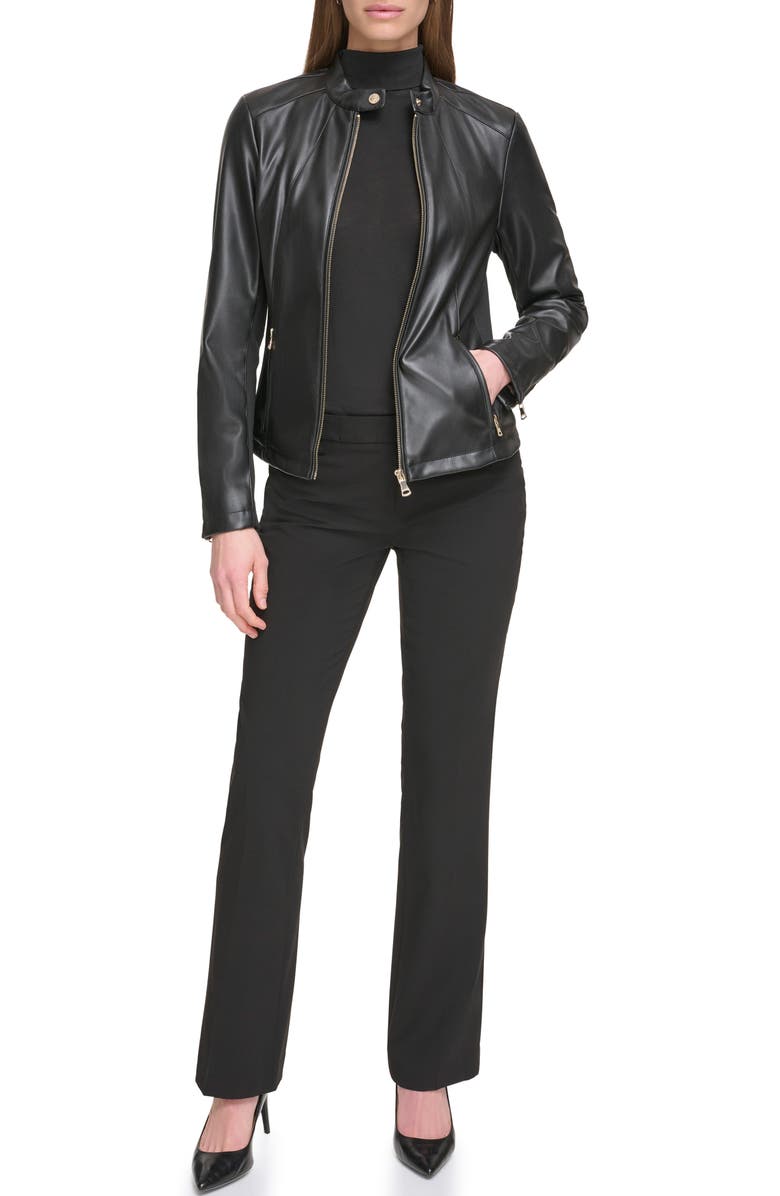 Calvin Klein Faux Leather Moto Jacket, Alternate, color,