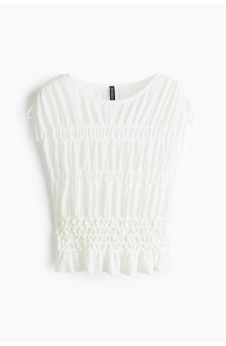 H&M Smocked Fine-knit Top, Main, color, Ivory