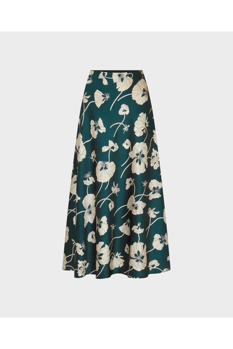 Poppy Liberty Satin Silk Slip Skirt, Alternate, color, Forest Green/Cream