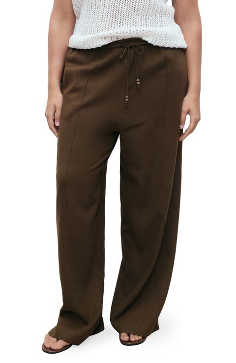 Drawstring Waist Linen Blend Pants (Regular & Plus)