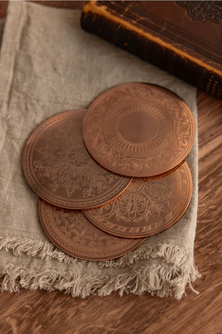 Vintage Inspired Copper Coasters Set, Alternate, color, Copper