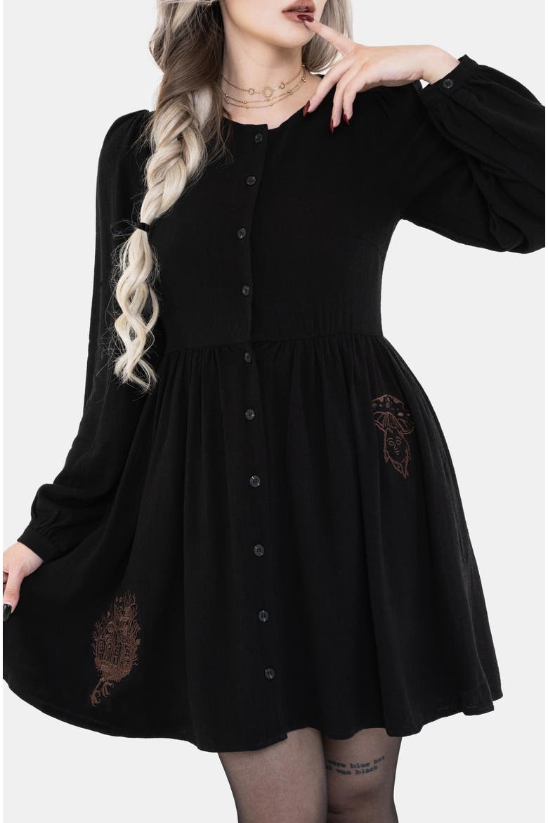 Hexborn Linen-blend Baba Yaga Mini Dress, Alternate, color, Black