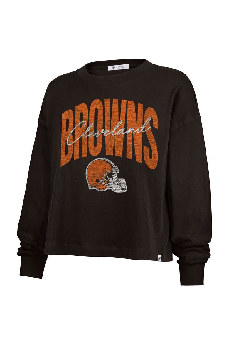 Women's '47 Brown Cleveland Browns Muse Sydney Long Sleeve Cropped T-Shirt, Alternate, color, Brown