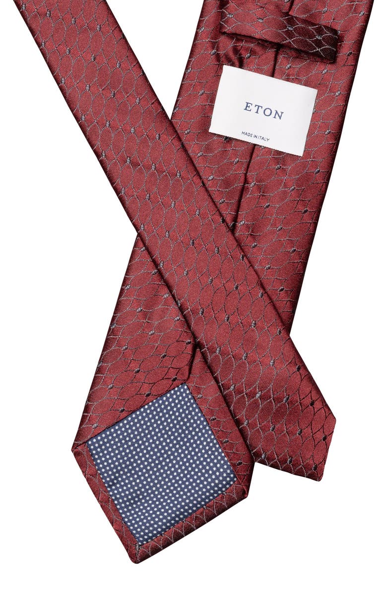 Eton Burgundy Patterned Silk Jacquard Tie, Alternate, color, Med Red