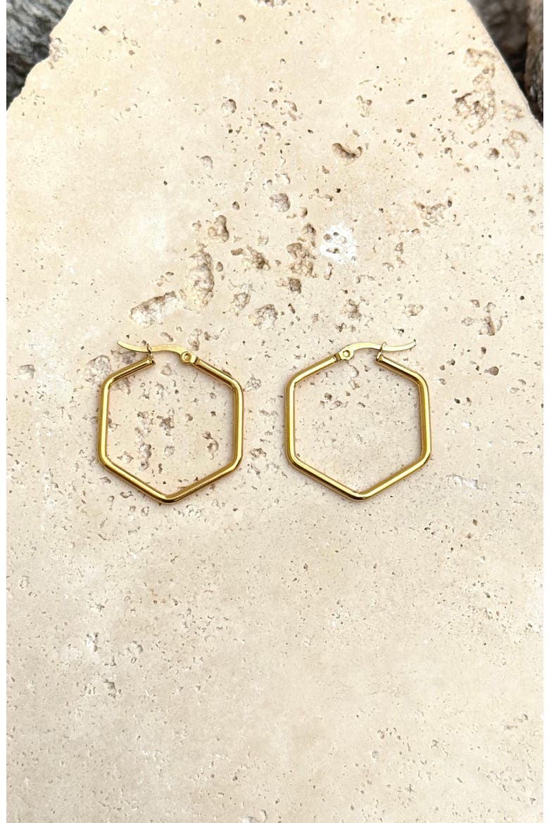 Tarnish Resistant Hexagon Hoop Earrings, Alternate, color, GOLD
