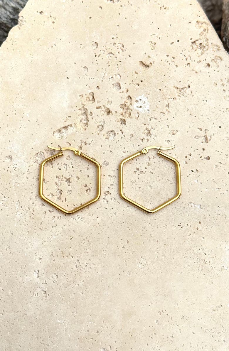 Adornia Tarnish Resistant Hexagon Hoop Earrings, Alternate, color, Gold