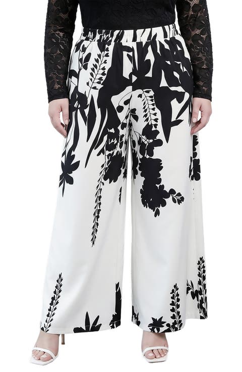 Abstract Pull-On Wide Leg Pants