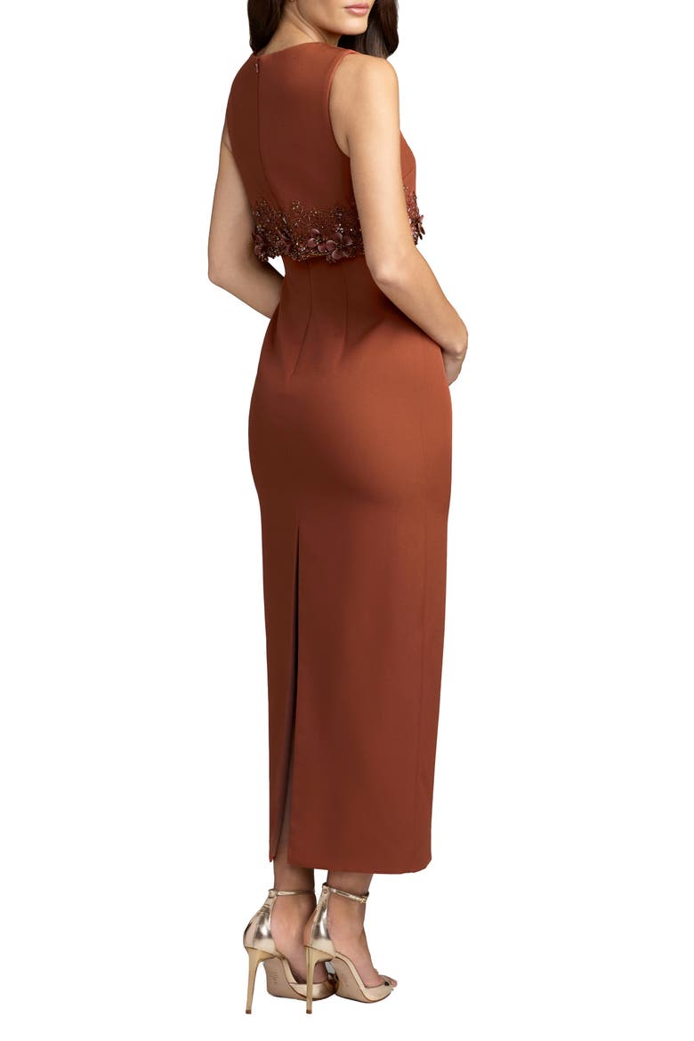 Sleeveless Embellished Cape Sheath Midi Dress, Alternate, color, Nutmeg