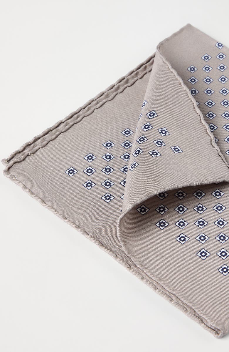 Brunello Cucinelli Silk pocket square, Alternate, color, Light Brown