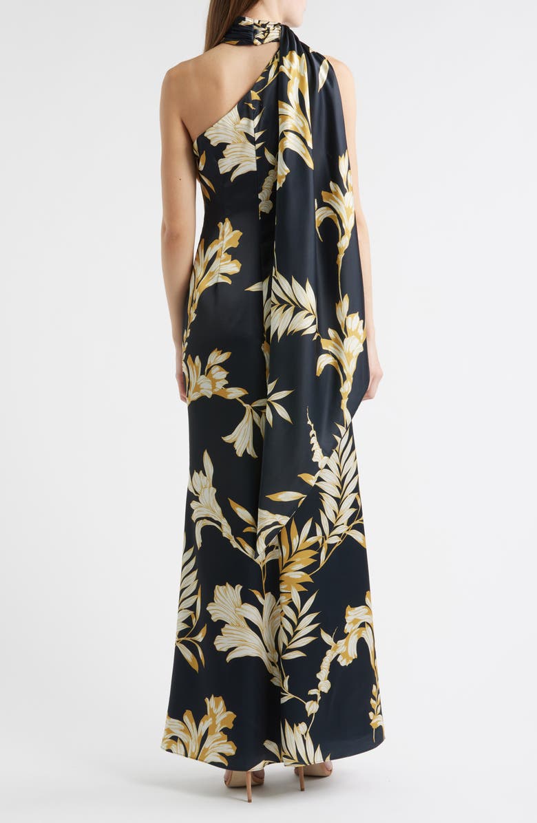 Vince Camuto Draped Satin Gown, Alternate, color, Black