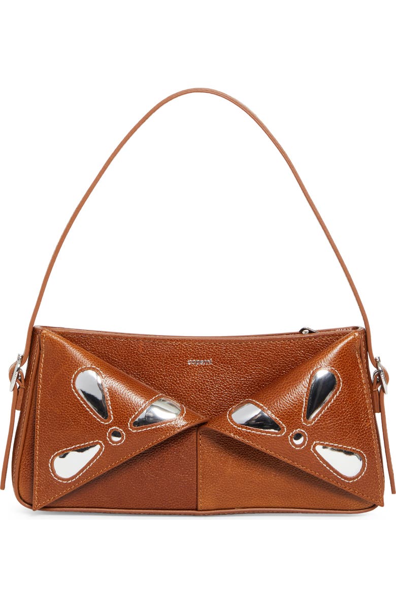 Coperni Belt Petal Leather Baguette Bag, Main, color, Brown-Silver