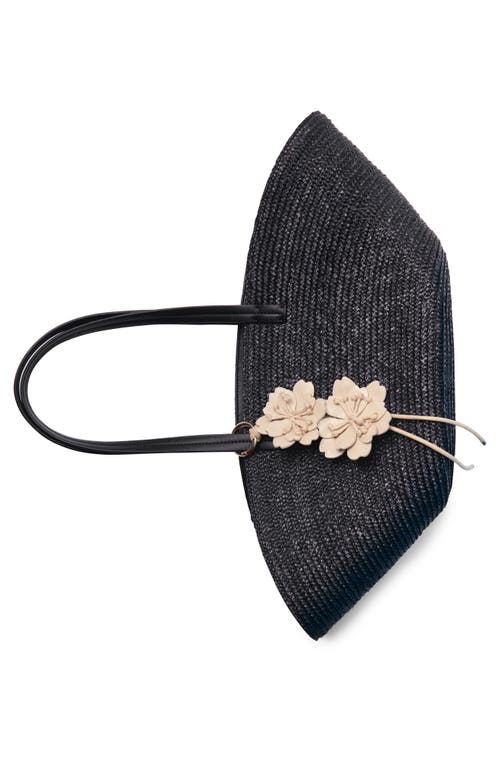 Mango Medium Double Handle Natural Fiber Bag In Black