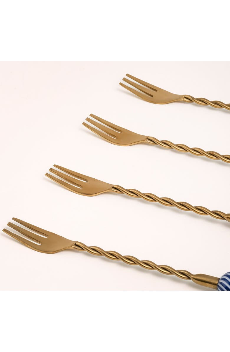 Zsa Zsa Zsu Rampur Set Of 4 Steel Dessert Fork Set Cheerland, Alternate, color, Gold