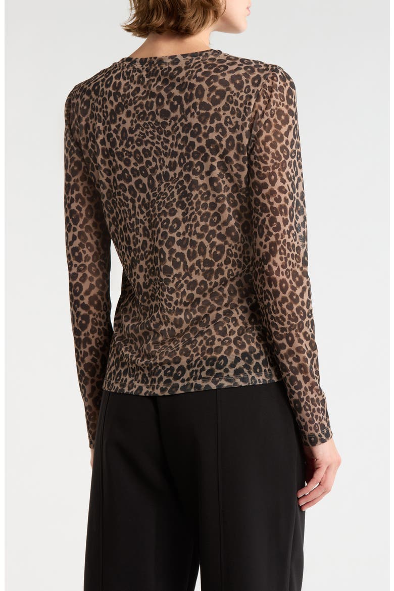 Floral Print Long Sleeve Mesh Top, Alternate, color, FRENCH KITTY BROWN