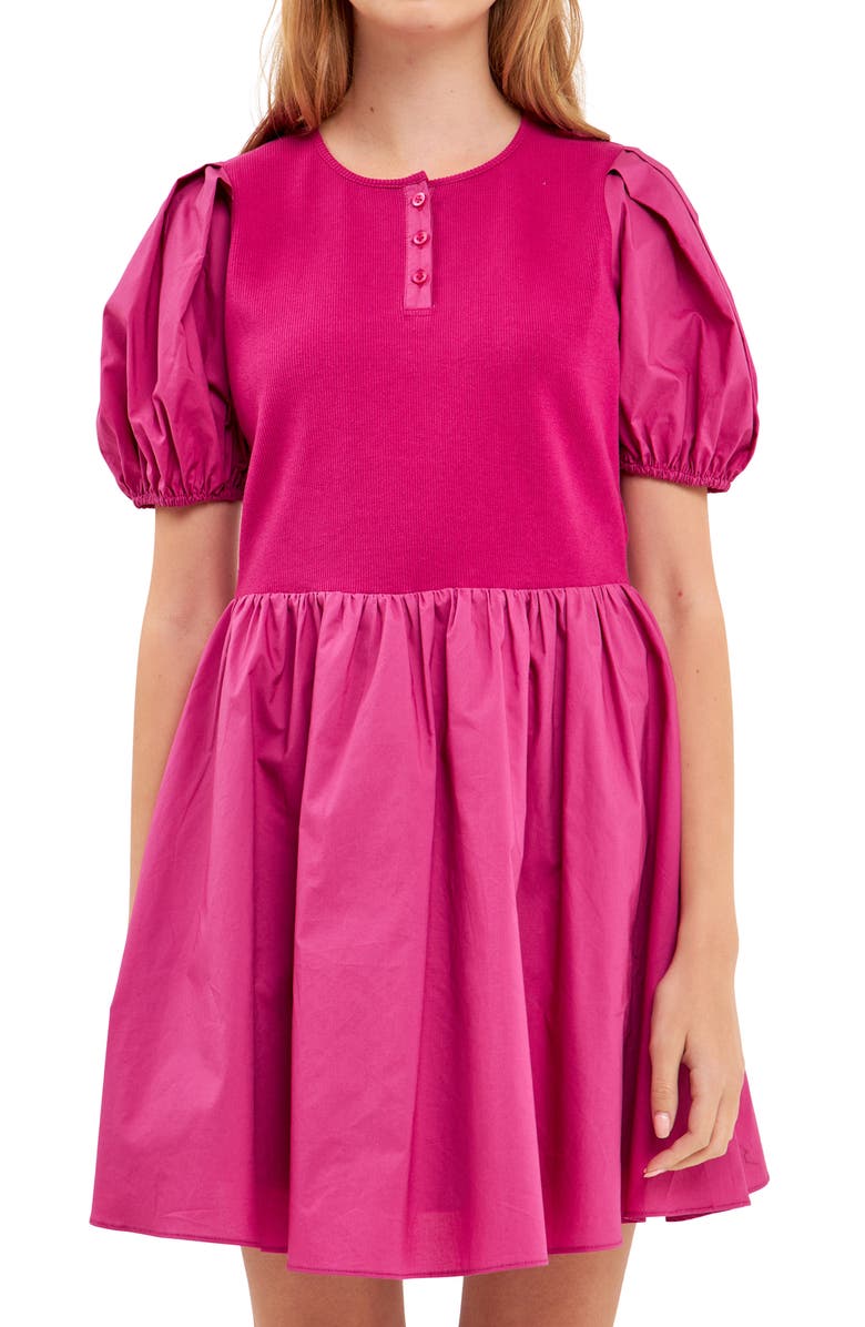 English Factory Mixed Media Henley Minidress, Alternate, color, Berry