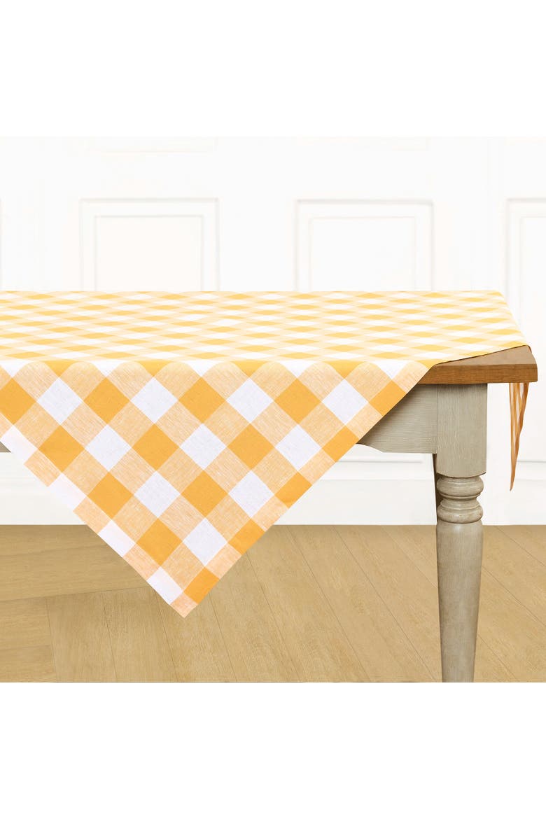 Linen Table Throw 52 x 52 Inch - Buffalo Check, Alternate, color, Mustard and White