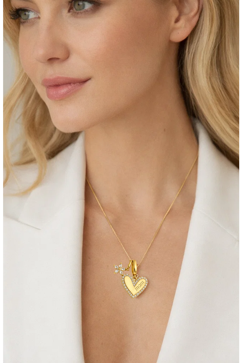 Sophia MOM Pavé Heart & Floral Charm Necklace, Alternate, color, Gold