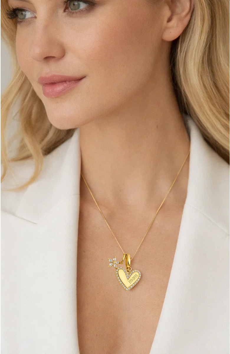 Hollywood Sensation Sophia MOM Pavé Heart & Floral Charm Necklace, Alternate, color, Gold