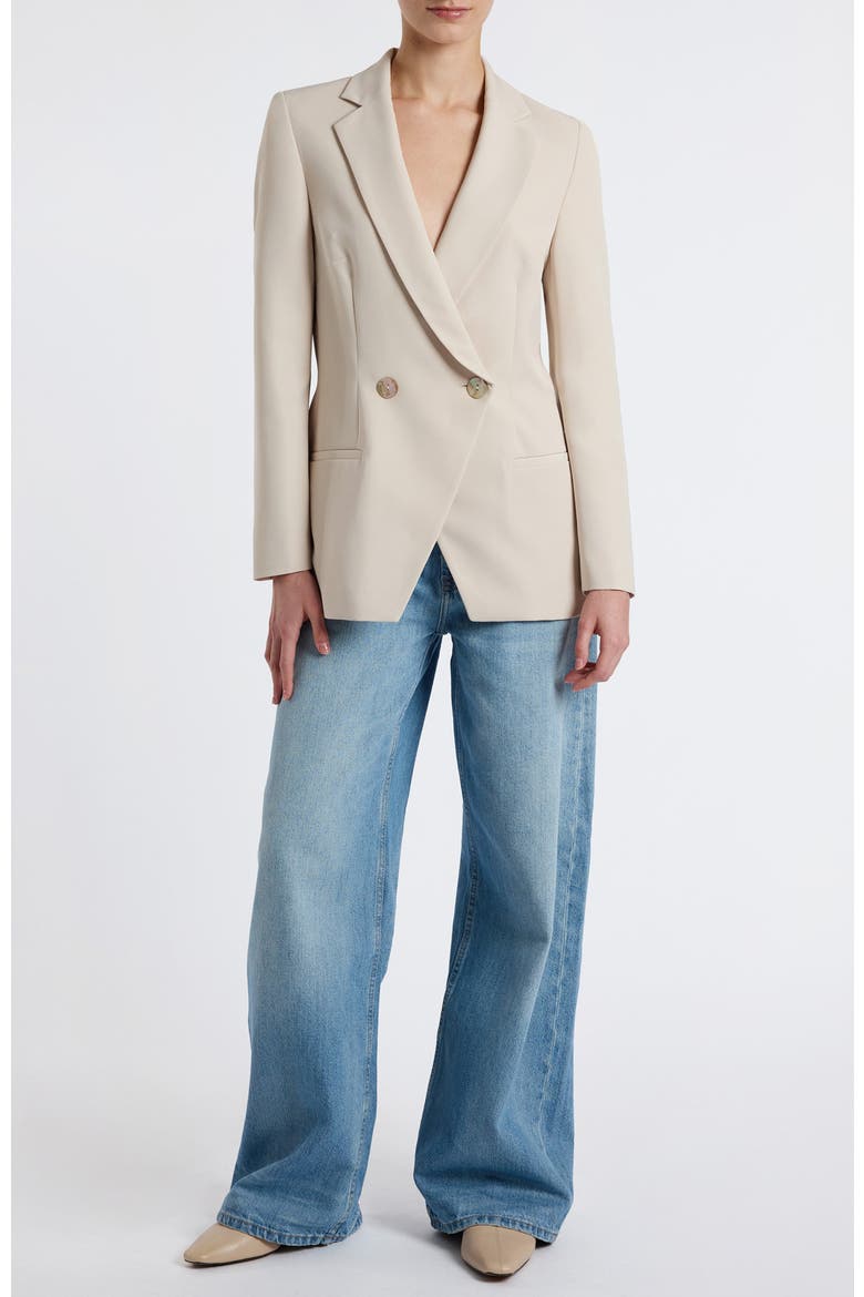Rowan Double Breasted Blazer in Soft Stretch Crepe, Alternate, color, Beige