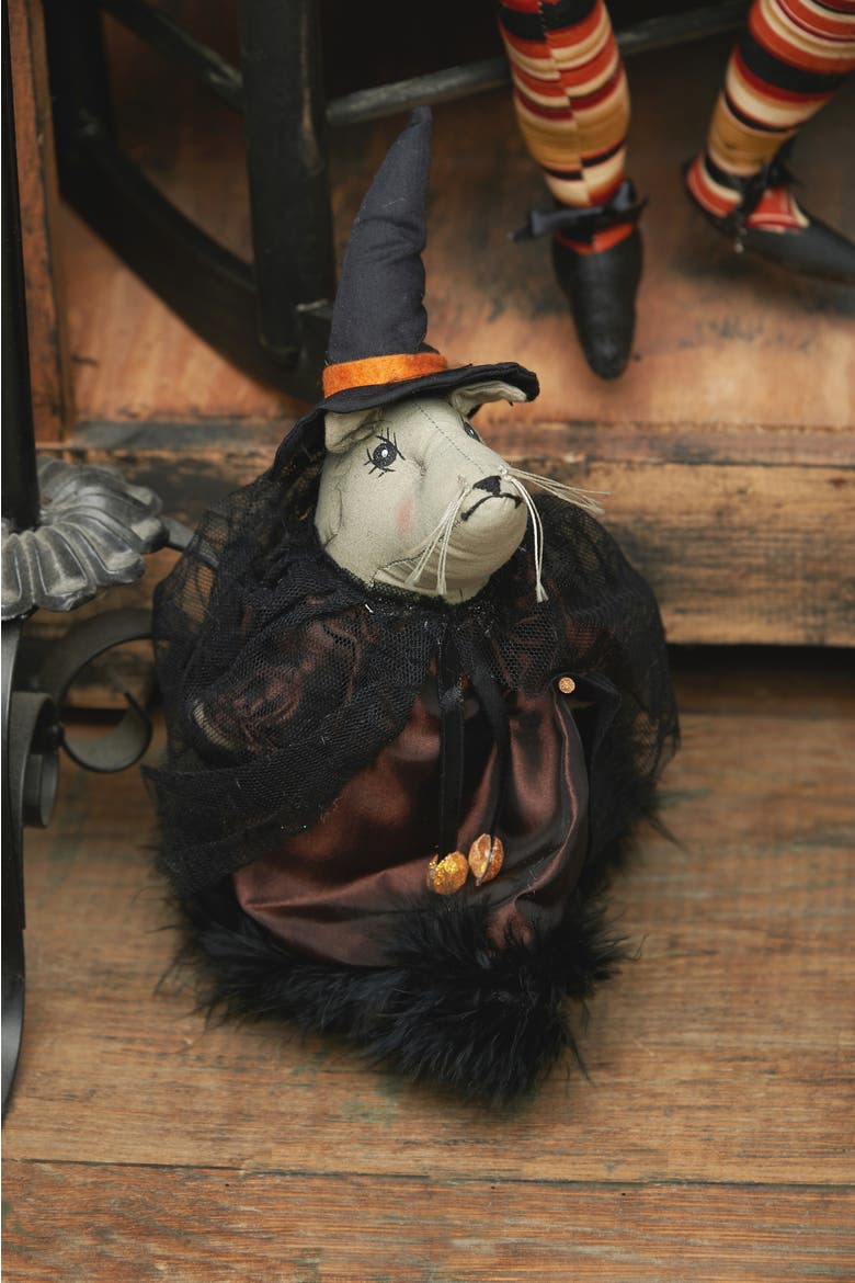 Reba Rat Witch with Broom Halloween Joe Spencer Gathered Traditions Figurine, Alternate, color, Black