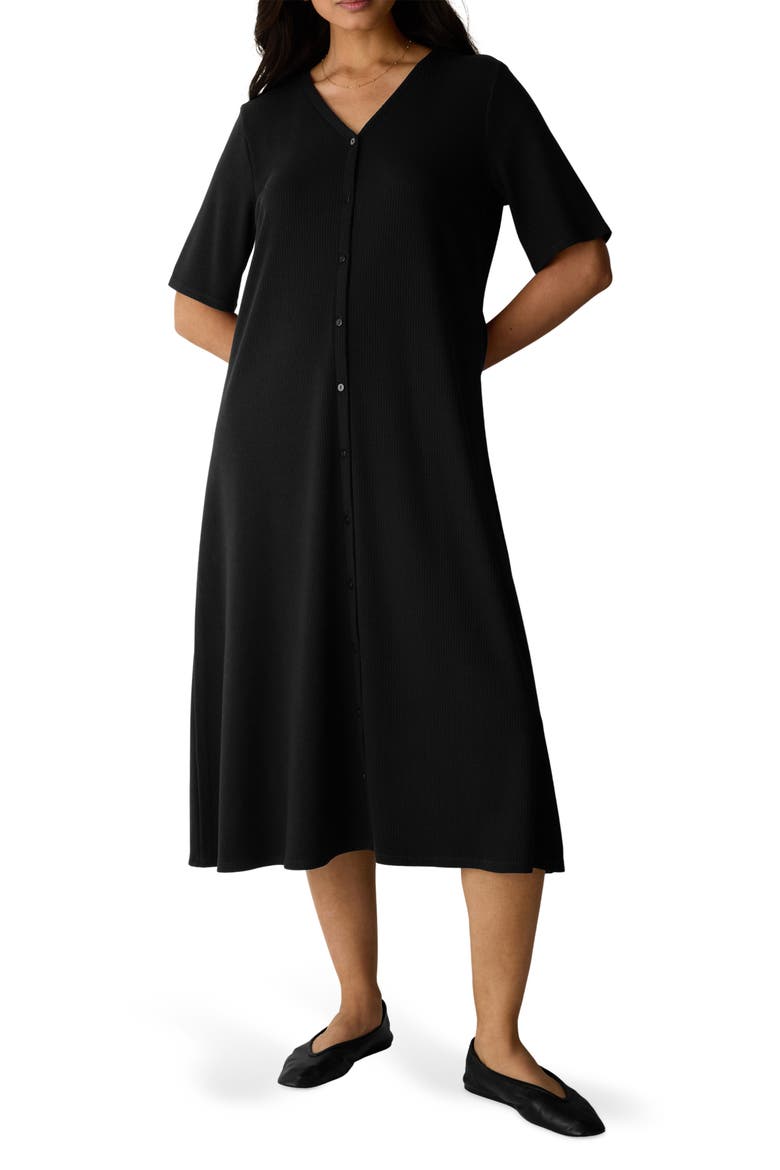 Rib Midi Dress, Main, color, BLACK