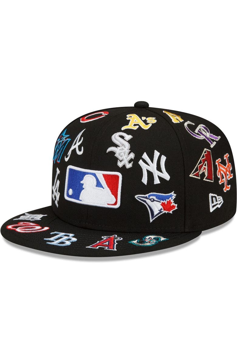 New Era Men's New Era Black MLB Allover Team Logo 59FIFTY Fitted Hat, Main, color, 
