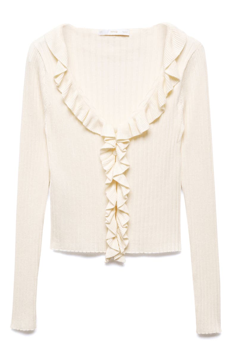 MANGO Rib Ruffle Accent Cardigan, Alternate, color,