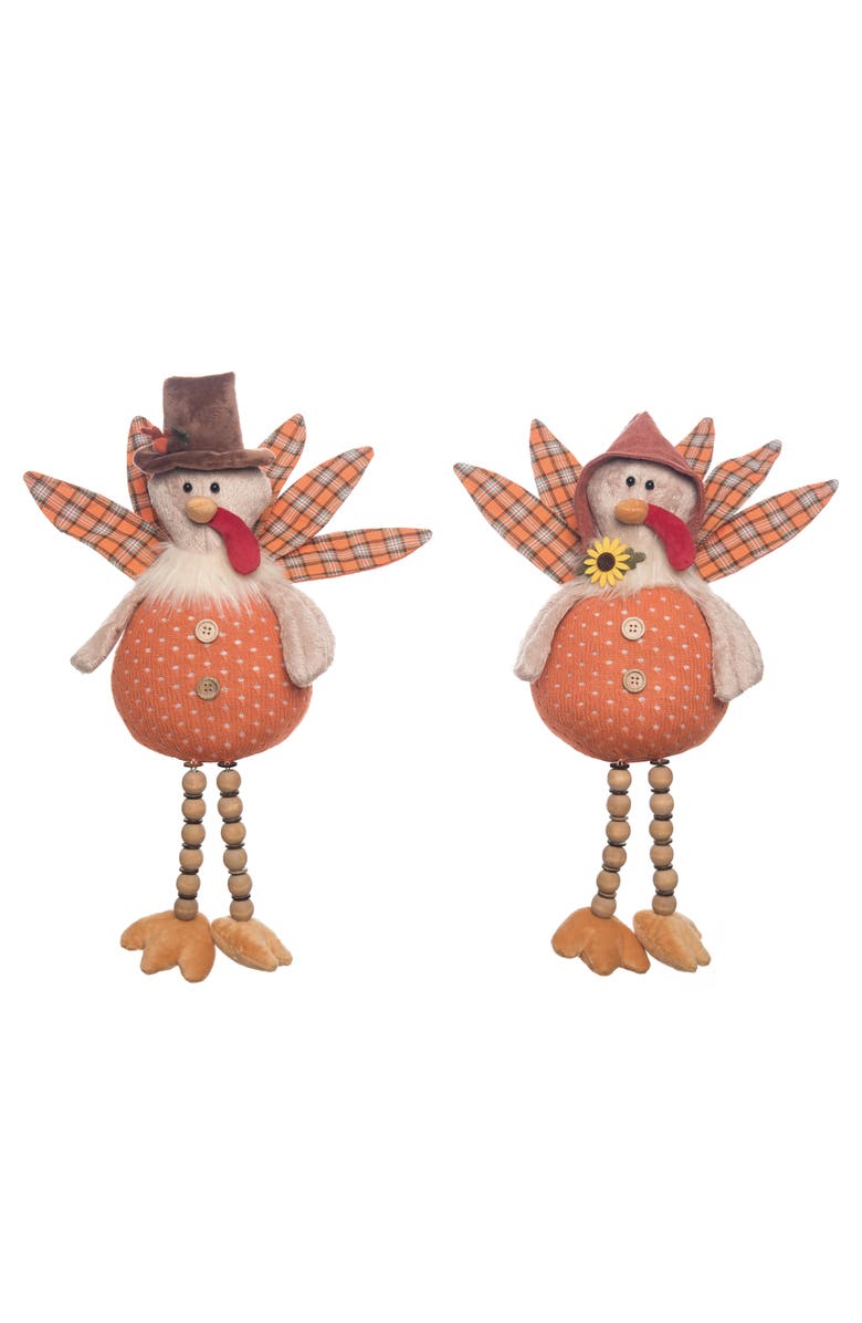 Transpac Plush Turkey Shelf Sitter Decorative Figurine for Fall Decor, Main, color, Brown