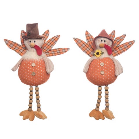 Plush Turkey Shelf Sitter Decorative Figurine for Fall Decor