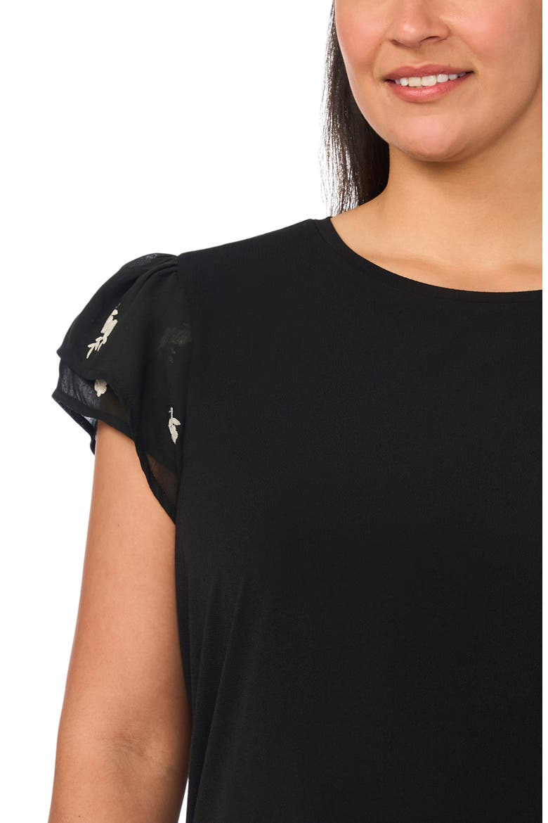Embroidered Tiered Ruffle Sleeve Stretch Crepe Top, Alternate, color, RICH BLACK