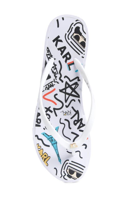 Karl Lagerfeld Paris Nola Graffiti Platform Flip Flop In White Multi