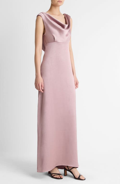 Vince Drape Cowl Neck Sleeveless Satin Gown In Purple