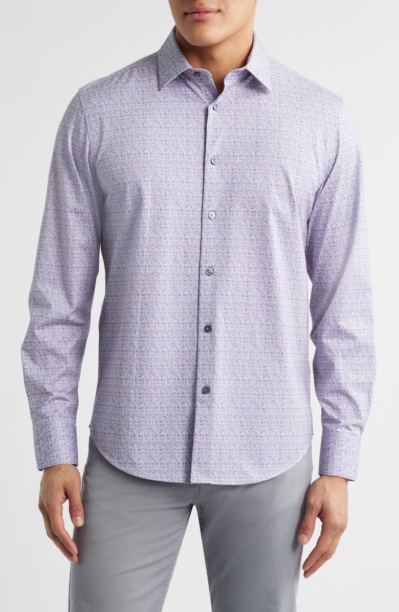 Bugatchi Jimmy OoohCotton<sup>®</sup> Abstract & Check Print Button-Up Shirt, Main, color, Dusty Pink
