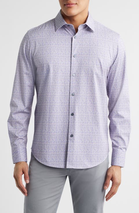 Jimmy OoohCotton® Abstract & Check Print Button-Up Shirt
