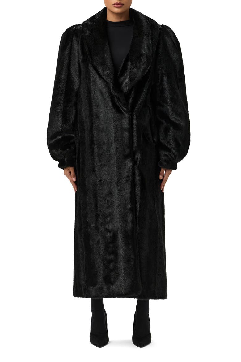 Longline Faux Fur Coat, Main, color, BLACK