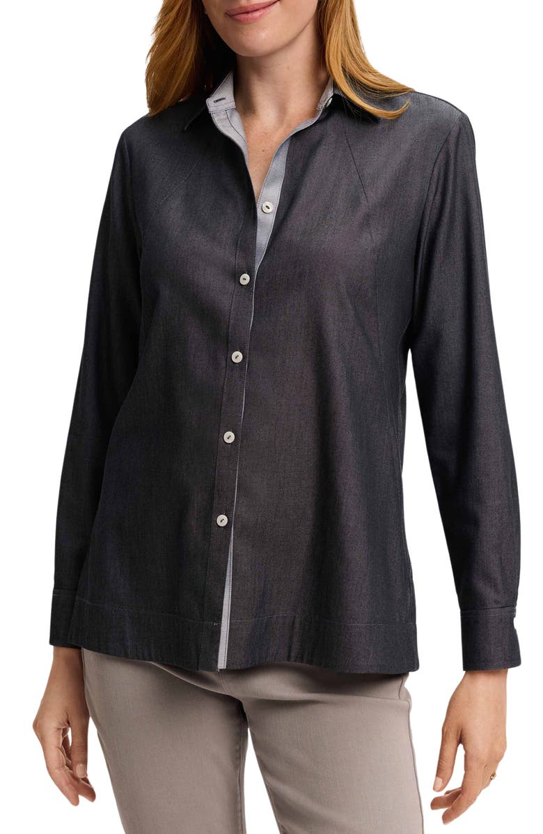 Foxcroft Veronica Double Face Button-Up Shirt, Main, color, Charcoal