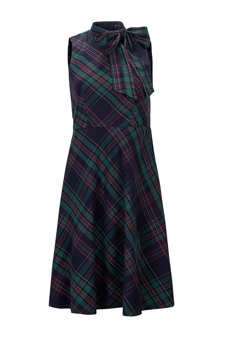 Organic Sleeveless Bow Neck Dress, Alternate, color, Scottish Plaid