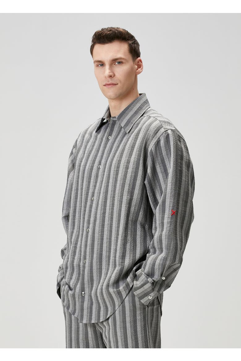 Linen & Cotton Blend Checked Woven Shirt, Alternate, color, grey