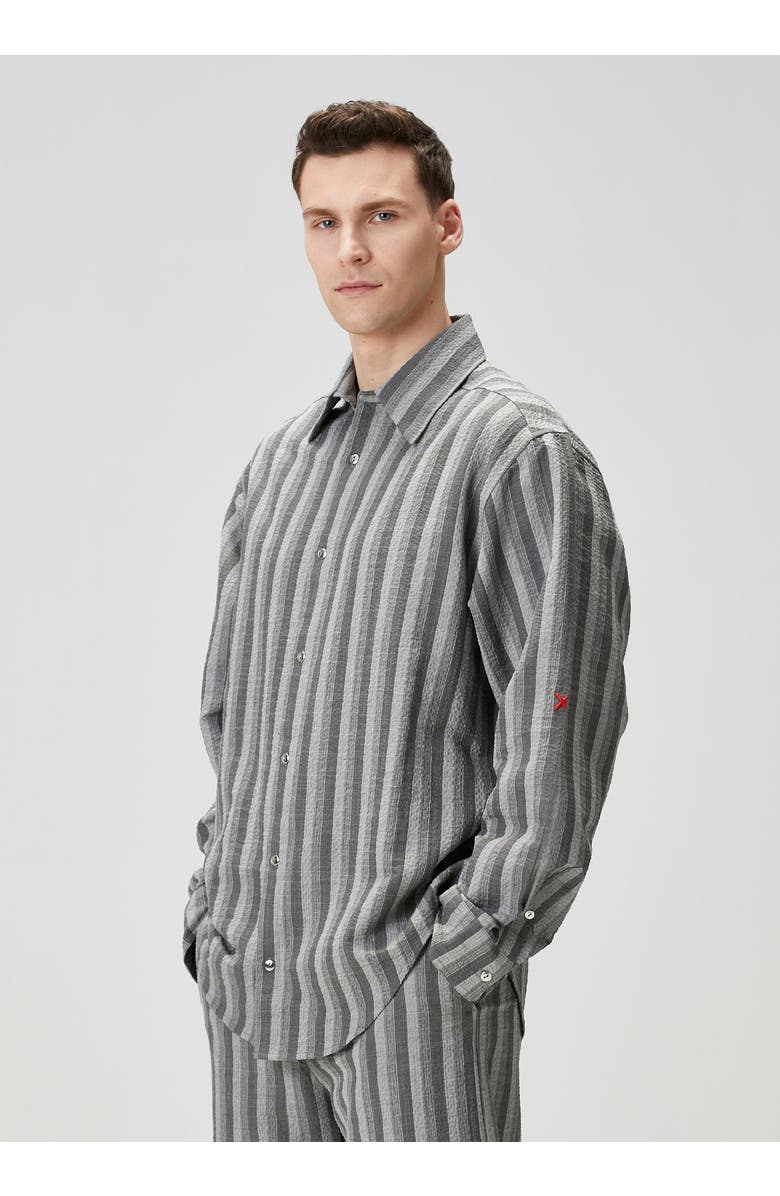 PCFG Linen & Cotton Blend Checked Woven Shirt, Alternate, color, Grey