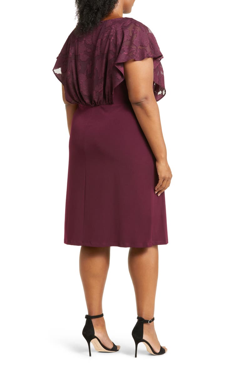 Jacquard Overlay Midi Dress, Alternate, color, BORDEAUX