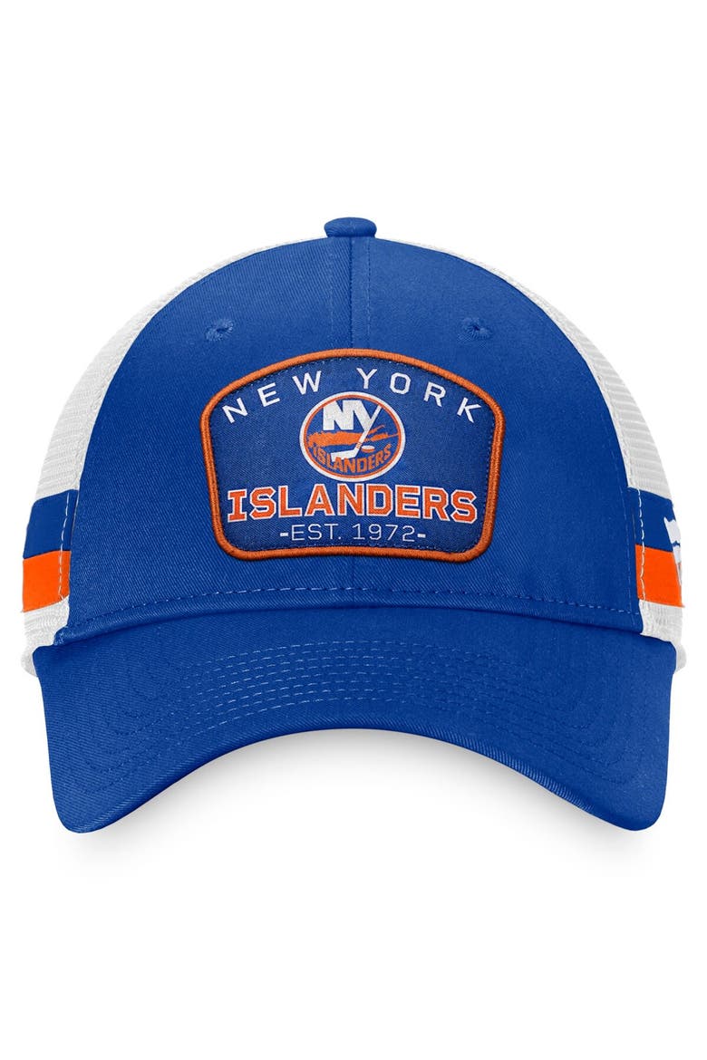 Men's Fanatics Branded Royal/White New York Islanders Fundamental Striped Trucker Adjustable Hat, Alternate, color, Royal