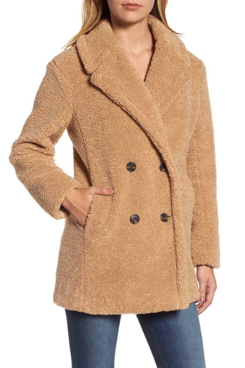 Teddy Bear Notch Collar Faux Fur Coat, Alternate, color, BUTTERSCOTCH