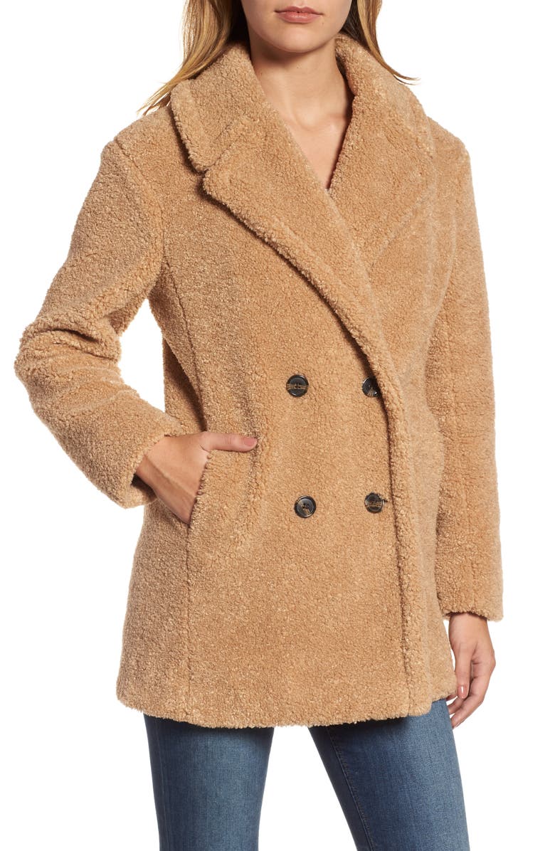 Kensie Teddy Bear Notch Collar Faux Fur Coat, Alternate, color, 