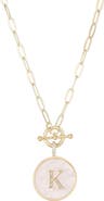 Adornia 14K Gold Plated Mother-of-Pearl Initial Pendant Necklace