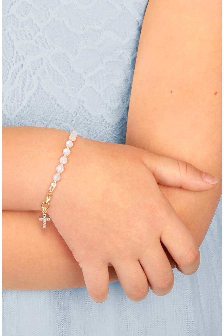 14K Gold Shimmer Crystal with Cross Bracelet, Alternate, color, 14K Yellow Gold