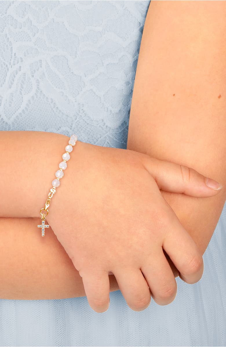 Tiny Blessings 14K Gold Shimmer Crystal with Cross Bracelet, Alternate, color, 14K Yellow Gold
